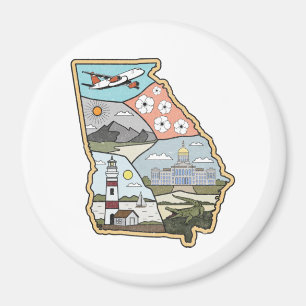 Georgia Karte - Vintage Atlanta Savannah GA Souven Magnet