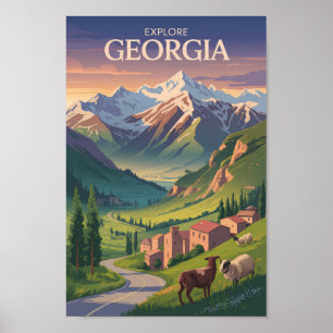 Georgia Kaukasus Berge Reisen Kunst Vintag Poster
