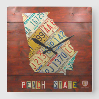 Georgia License Plate Map Clock Quadratische Wanduhr