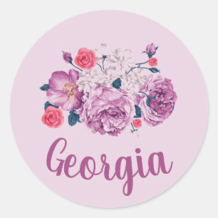 Georgia Name Floral Benutzerdefinierte Vintage Blu Runder Aufkleber
