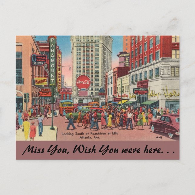 Georgia, Peachtree & Ellis Streets, Atlanta Postkarte (Vorderseite)