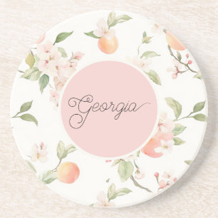 Georgia-Pfirsich-Herz-Frucht-Blumenrosa Kreis Getränkeuntersetzer
