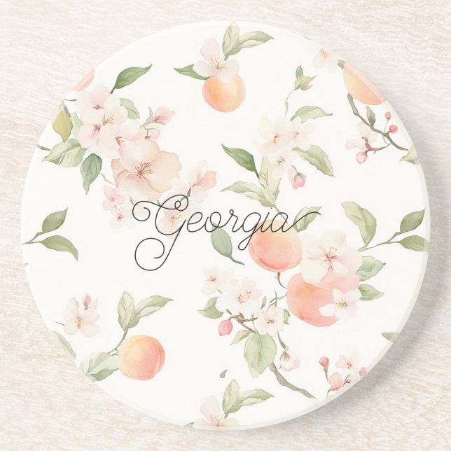 Georgia-Pfirsich-Herz-Frucht-Blüten Getränkeuntersetzer (Vorne)