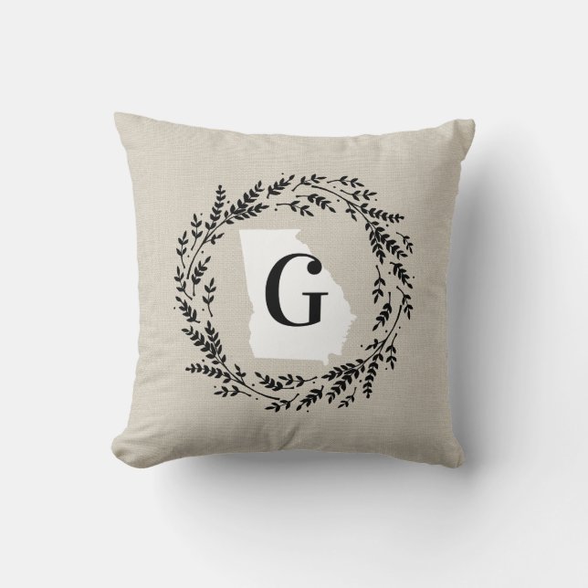 Georgia Rustic Wreath Monogram Throw Kissen (Vorderseite)