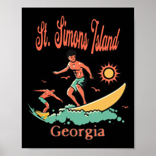 Georgia St. Simons Island Ga Surfer Surfen Fischen Poster