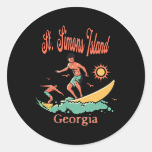 Georgia St. Simons Island Ga Surfer Surfen Fischen Runder Aufkleber