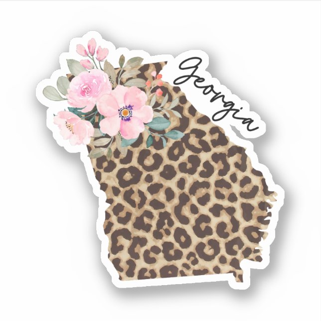 Georgia Staat Leopard Druck mit Blume Aufkleber (Vorderseite)