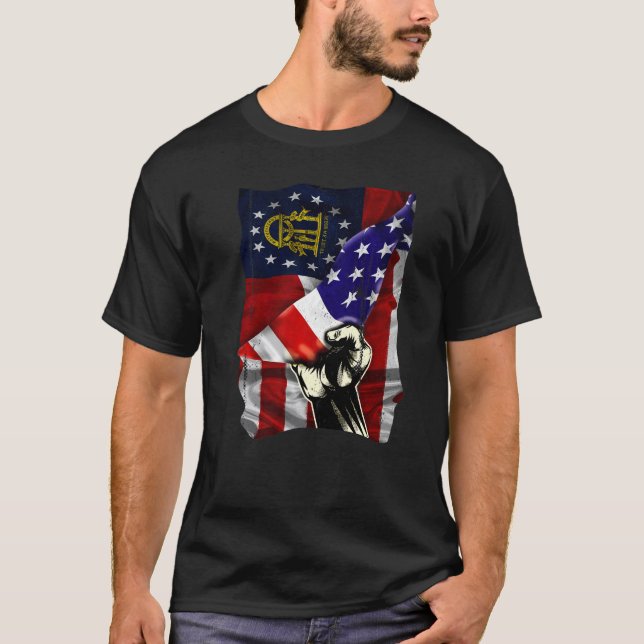 Georgia State Flag Distressed US American Patrioti T-Shirt (Vorderseite)