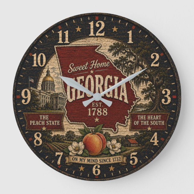 Georgia State Peach Blossom Große Wanduhr (Vorderseite)