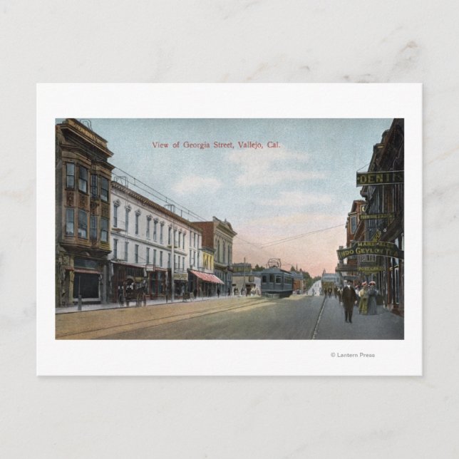 Georgia Street View mit Street Car Postkarte (Vorderseite)