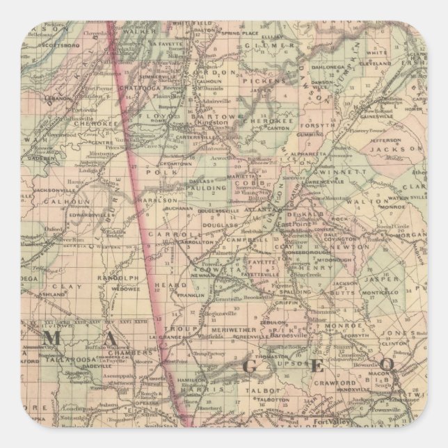 Georgia und Alabama Quadratischer Aufkleber (Vorderseite)