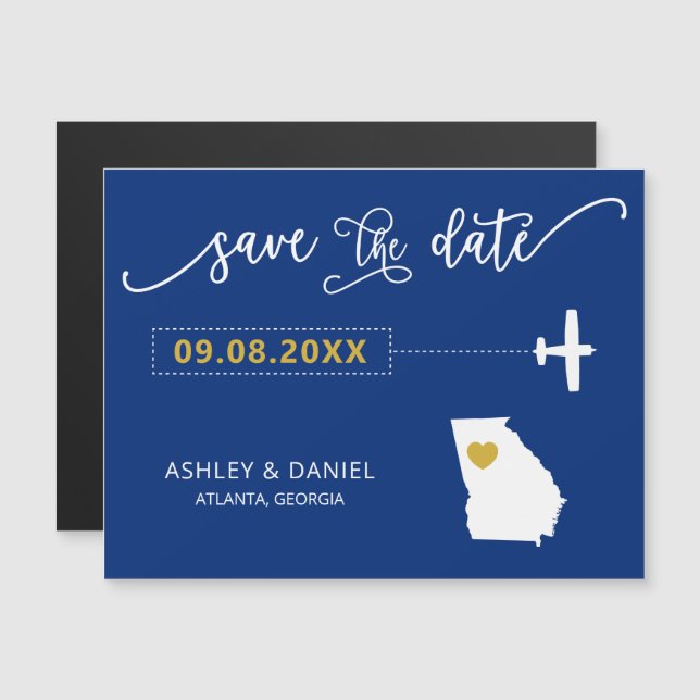 Georgia Wedding Save the Date Card, Map Magneteinladung (Vorne/Hinten)