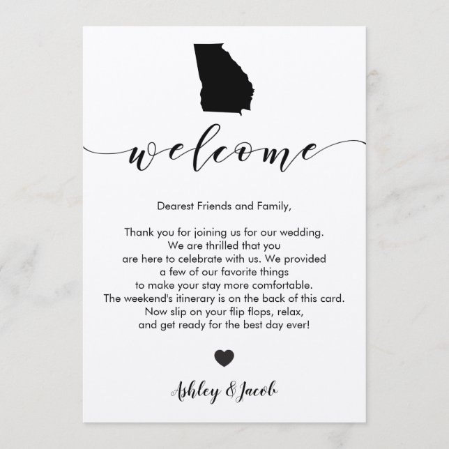 Georgia Wedding Welcome Letter & Itinerary Card Programm (Vorderseite)