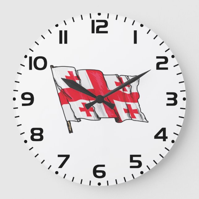 Georgian Flag Red and White Cross Große Wanduhr (Vorderseite)