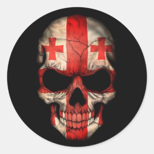 Georgian Flag Skull auf schwarz Runder Aufkleber