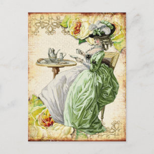Georgian Lady Drinking Tee - Green Postkarte