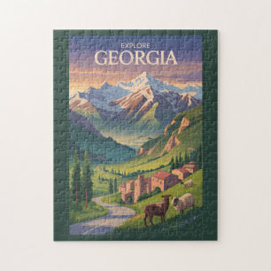 Georgien Kaukasus Gebirge Reise Kunst Vintage Puzzle