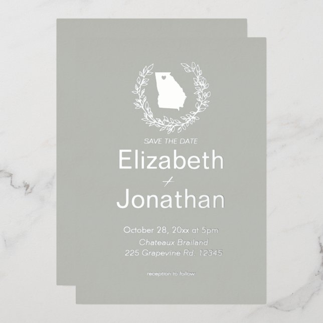 Georgien Silhouette Einfache Hochzeit in Urlaubsor Folieneinladung (Vorderseite/Rückseite)