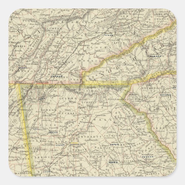 Georgien, Tennessee, Alabama Quadratischer Aufkleber (Vorderseite)