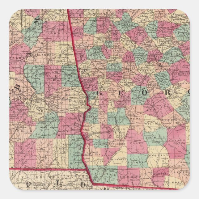 Georgien und Alabama Quadratischer Aufkleber (Vorderseite)