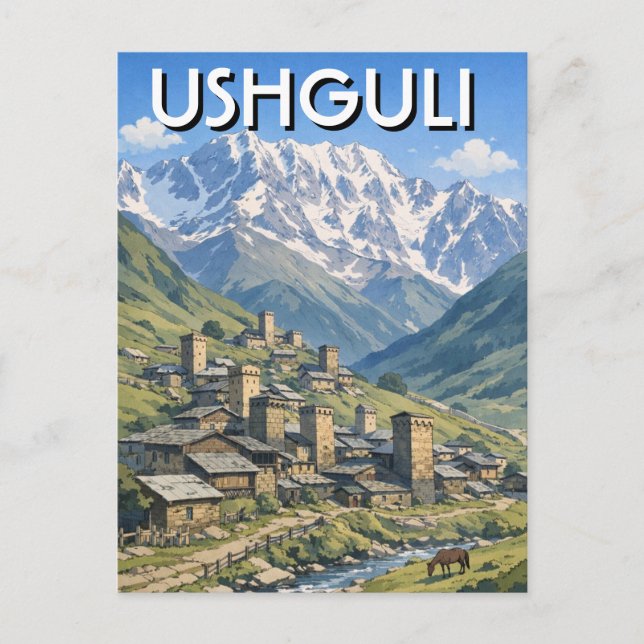 Georgien Ushguli Reise Postkarte (Vorderseite)