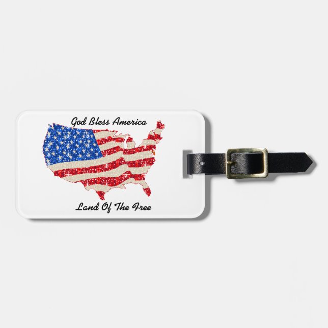 Gepäck Tag USA Flaggengott segne Amerika Gepäckanhänger (Vorderseite horizontal)