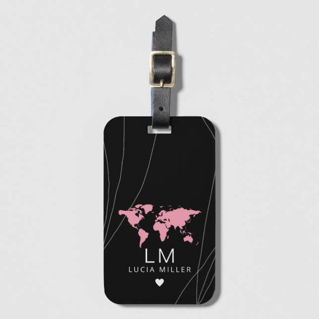 Gepäckanhänger mit ihrem Namen und Weltkarte (Vorderseite Vertikal)