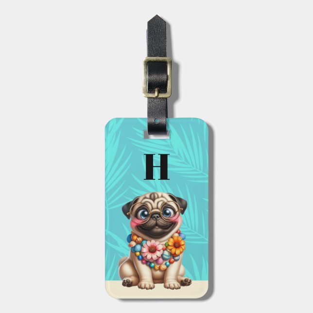 Gepäckanhänger mit Mops-Hund (Vorderseite vertikal)