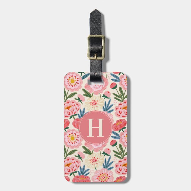 Gepäckanhänger mit rosa Blumen (Vorderseite vertikal)