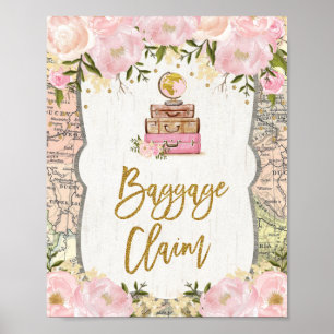 Gepäckausgabe Reise Karte Rosa Floral Brautparty Poster