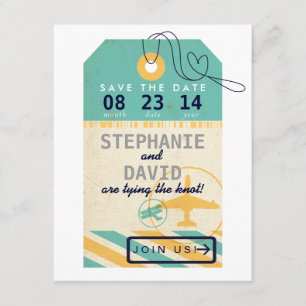 Gepäckmarke Airmail Hochzeit in Urlaubsort Retten Save The Date