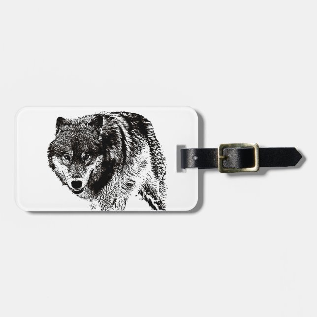 Gepäckmarke für Schwarz-Weiß-Wolf Gepäckanhänger (Vorderseite horizontal)