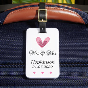 Gepäckmarke - Rosa Glitzer Herzchen Frau & Frau Gepäckanhänger