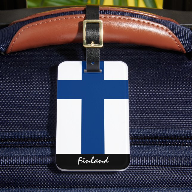 Gepäckmarken in Finnland, finnische Flagge Gepäckanhänger (Vorderseite Insitu 2)