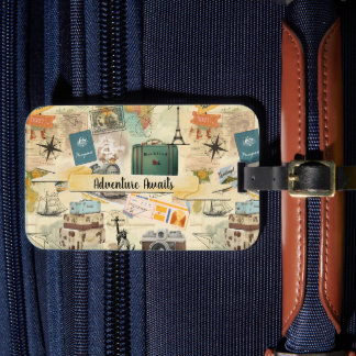 Gepäcktag für Vintage Travel Collage Gepäckanhänger