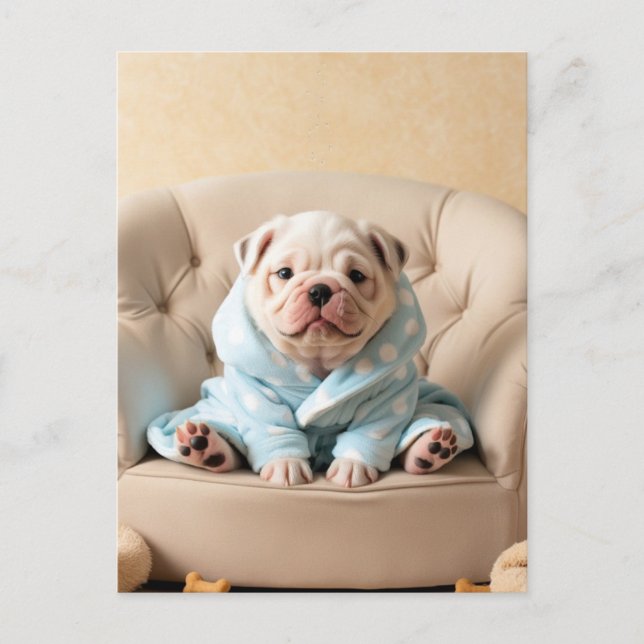 Gepamperter Hund im Bathrobe - Hund Postkarte (Vorderseite)