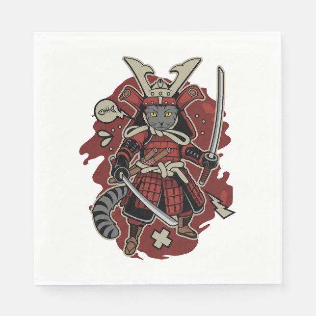 Gepanzerter Katzen-Samurai Serviette (Vorderseite)
