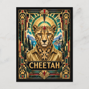 Gepard, Art Deco Wildlife Postkarte