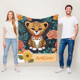 Gepard Blumen Blau Druck Fleecedecke