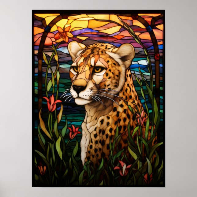 Gepard-Buntglas-Wildnis Poster (Vorne)