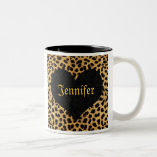 Gepard-Druck Schwarzes Herz - Benutzerdefinierter  Zweifarbige Tasse