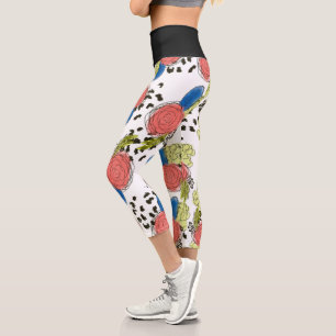 Gepard Handgezeichnete Florale Kritzeleien  Capri Leggings