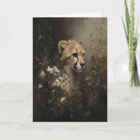 Gepard in Wildblumen Vintage-Ölgemälde, dunkel