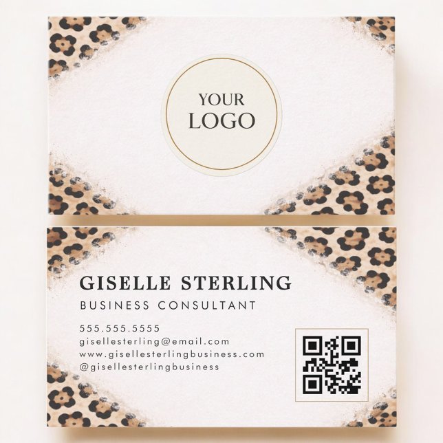 Gepard Leopard Print Logo QR Code Professional Visitenkarte (Von Creator hochgeladen)