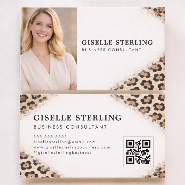 Gepard Leopard Print QR Code Foto Professional Visitenkarte (Von Creator hochgeladen)