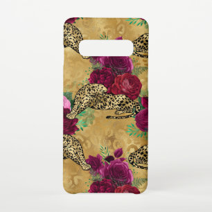 Gepard Leopard Rote Rose Florales Blumenmuster Samsung Galaxy S10 Hülle