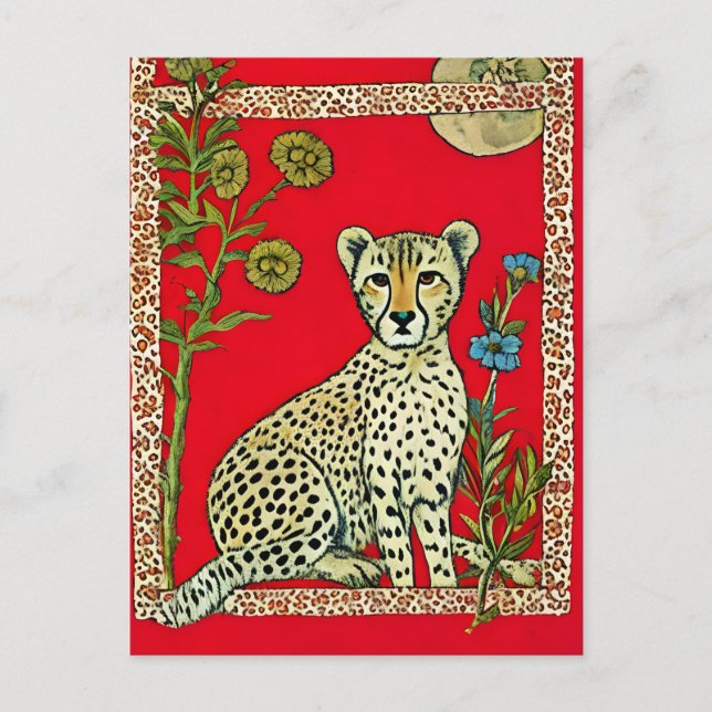 Gepard mit Blume Postkarte (Vorderseite)