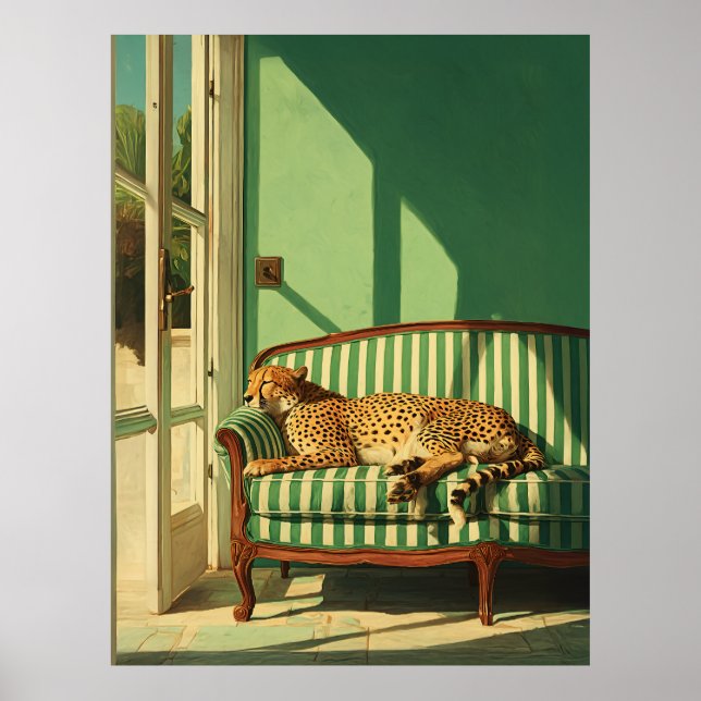 Gepard ruht im sonnendurchfluteten Raum Poster (Vorne)