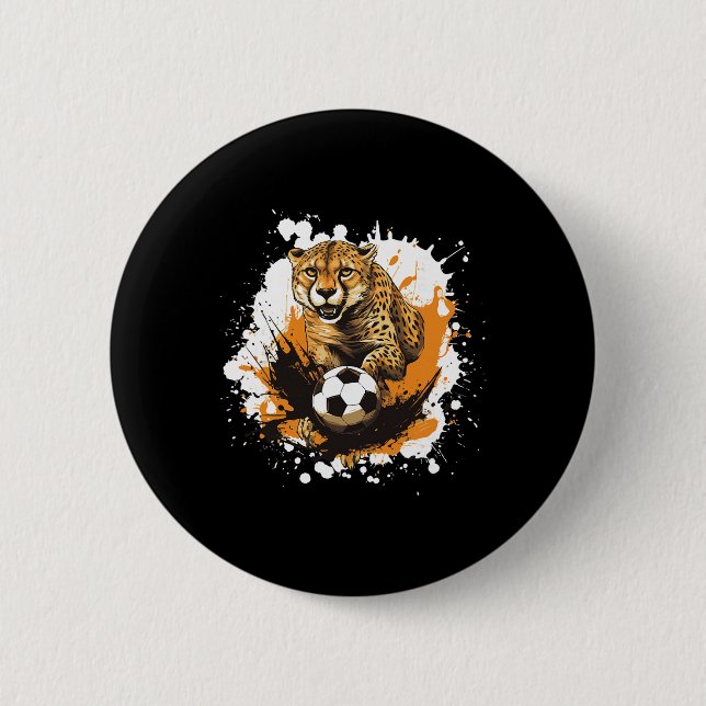 Gepard spielt Fußball lustiges Tier  Button (Vorderseite)