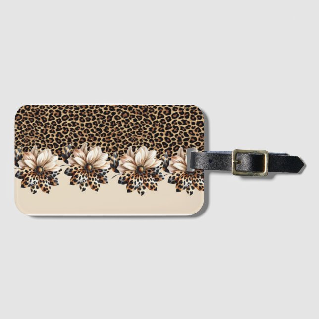 Gepard-Tierdruck & Blumen Chic Gepäckanhänger (Vorderseite (Horizontal))